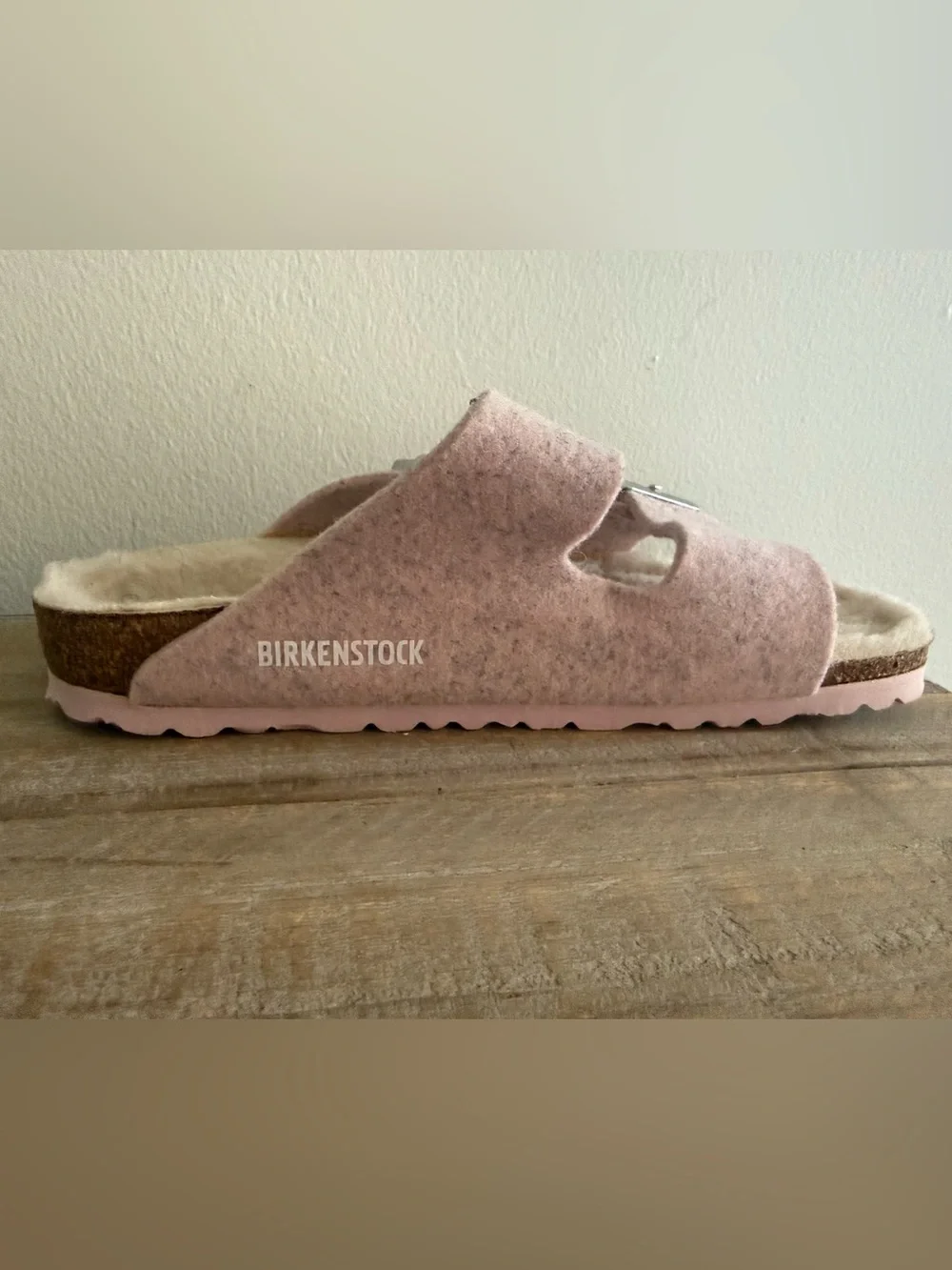 Birkenstock Pink Shearling Two-Strap Sandals